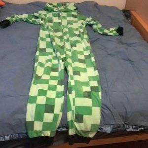 Minecraft Creeper Onesie Blue Boys Kids Hooded Zip Costume Pyjama